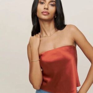 REFORMATION silk spritz tube top in burnt orange -XS